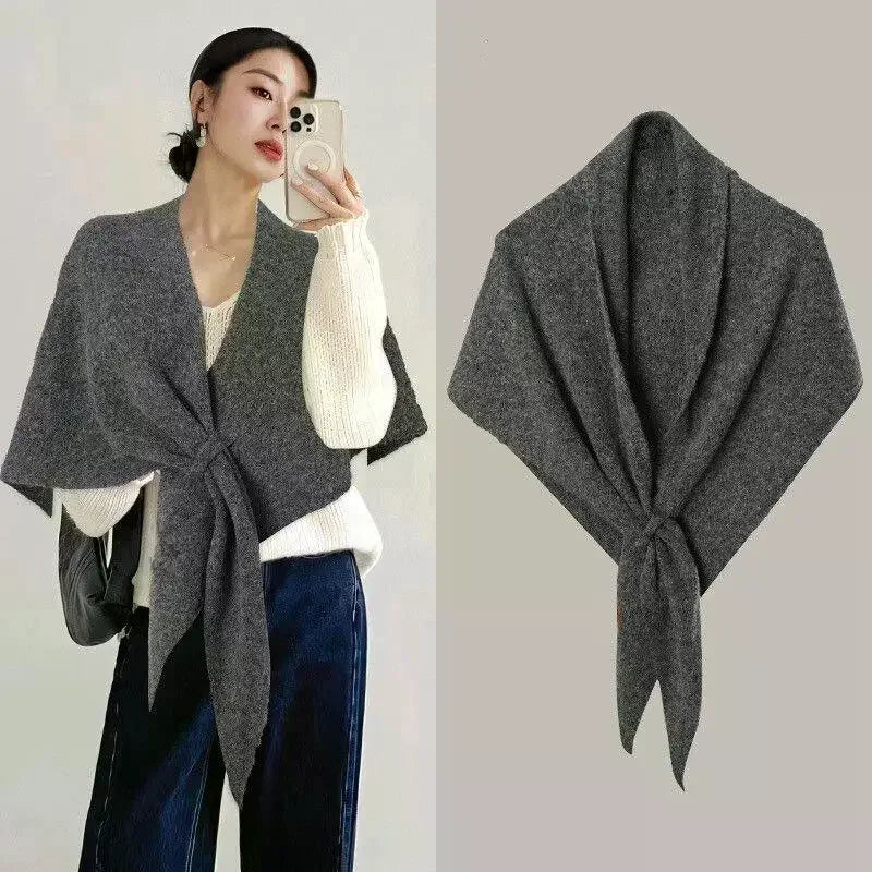 Winter Women Shawl Wraps Cardigan Cape Wool Blend Triangle Shawl Scarf Thickened With Knitted Warm Shoulder