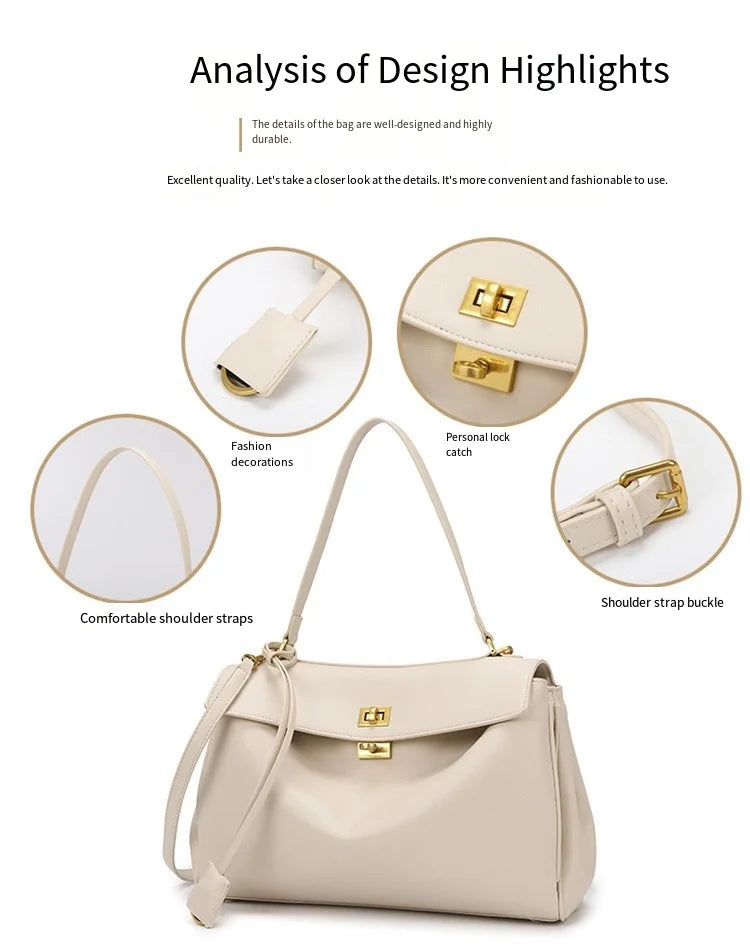 Fashionable Women's Bags, Textured Shoulder Bags, Large-Capacity Tote Bags, High-End Commuter Bags, Water-Repellent Crossbody Bags, Solid Color Handbags, Horizontal Square Casual Bags