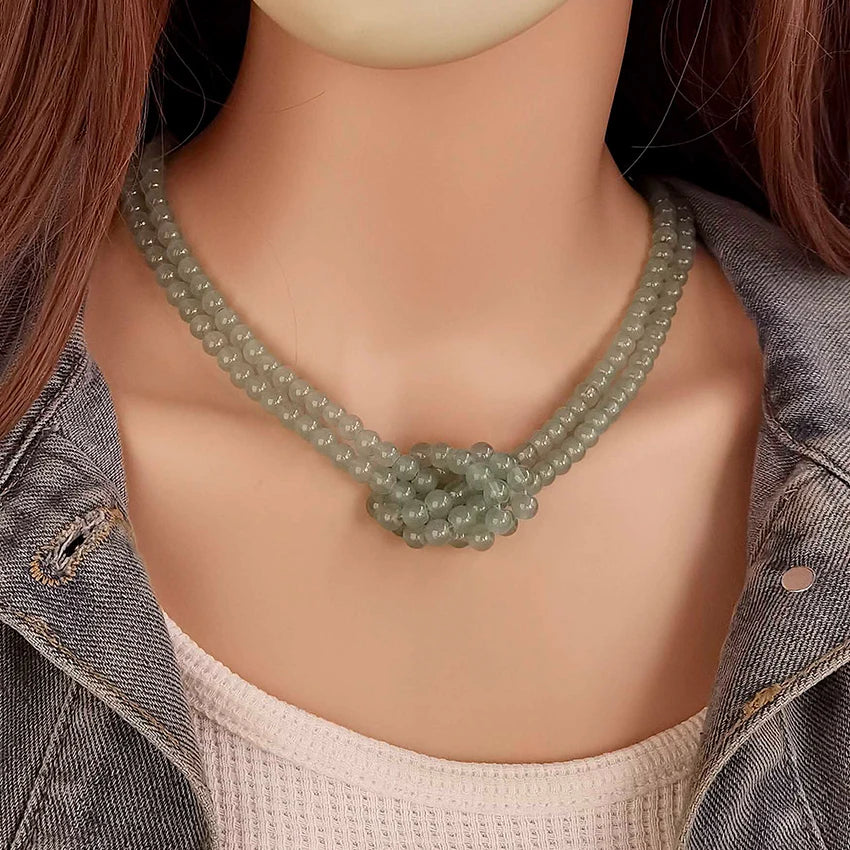 Women's 2 Strand Glass Beaded Knotted Pendant Necklace for Women Everyday Wear Statement Fashion Jewelry Gifts Free Shipping