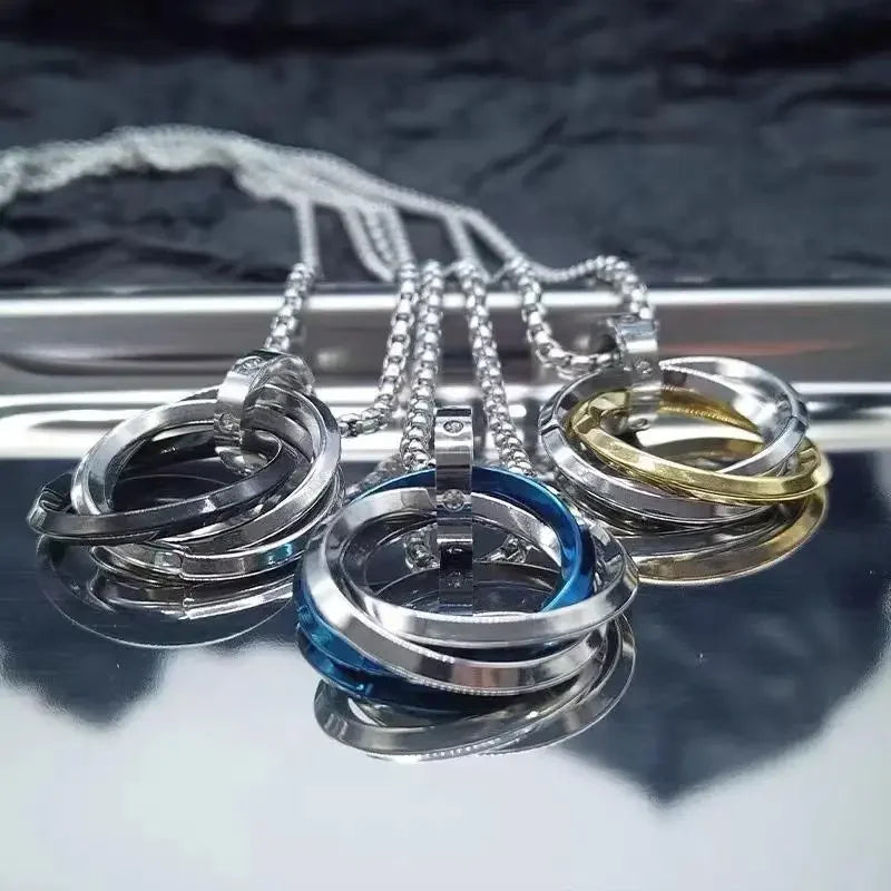 Men's Hip-hop Three-ring Necklace - Stainless Steel, Simple Refined with Minor Personality | Trendy Pendant Jewelry Gift