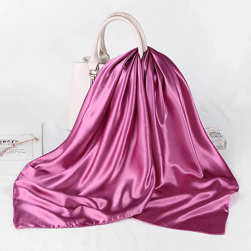 Fashion Hijab Scarves For Women Silk Satin Hair Scarf Female Solid Colors Kerchief 90*90cm Square Shawls Neck Scarfs For Ladies