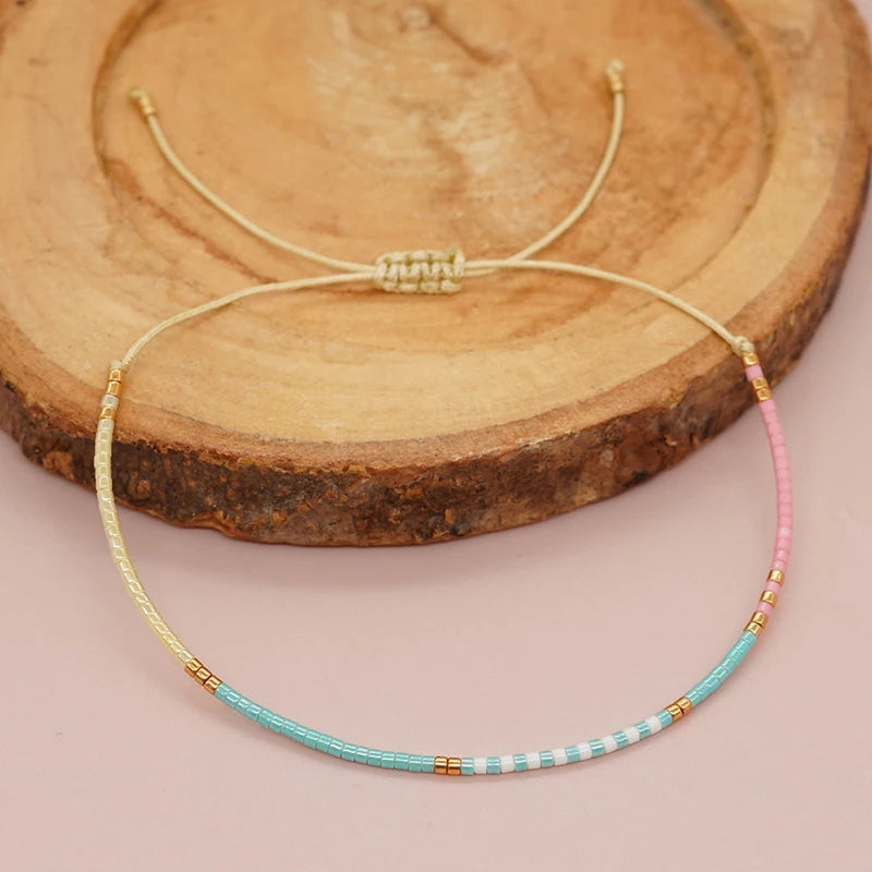 Simple Handmade Beaded Bracelets For Women Girls Bohemian Style Colorful Adjustable Bracelet Jewelry