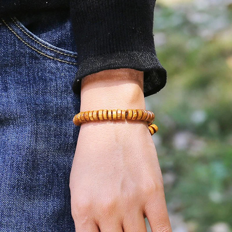 Wooden Beaded Elastic Bracelets & Bangles for Men and Women Vintage Jewelry Wrist Accessories Small Gifts Black Brown Beige Blue