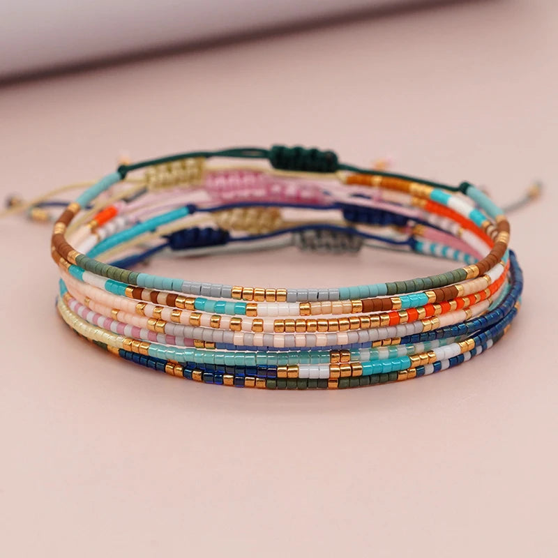 Simple Handmade Beaded Bracelets For Women Girls Bohemian Style Colorful Adjustable Bracelet Jewelry