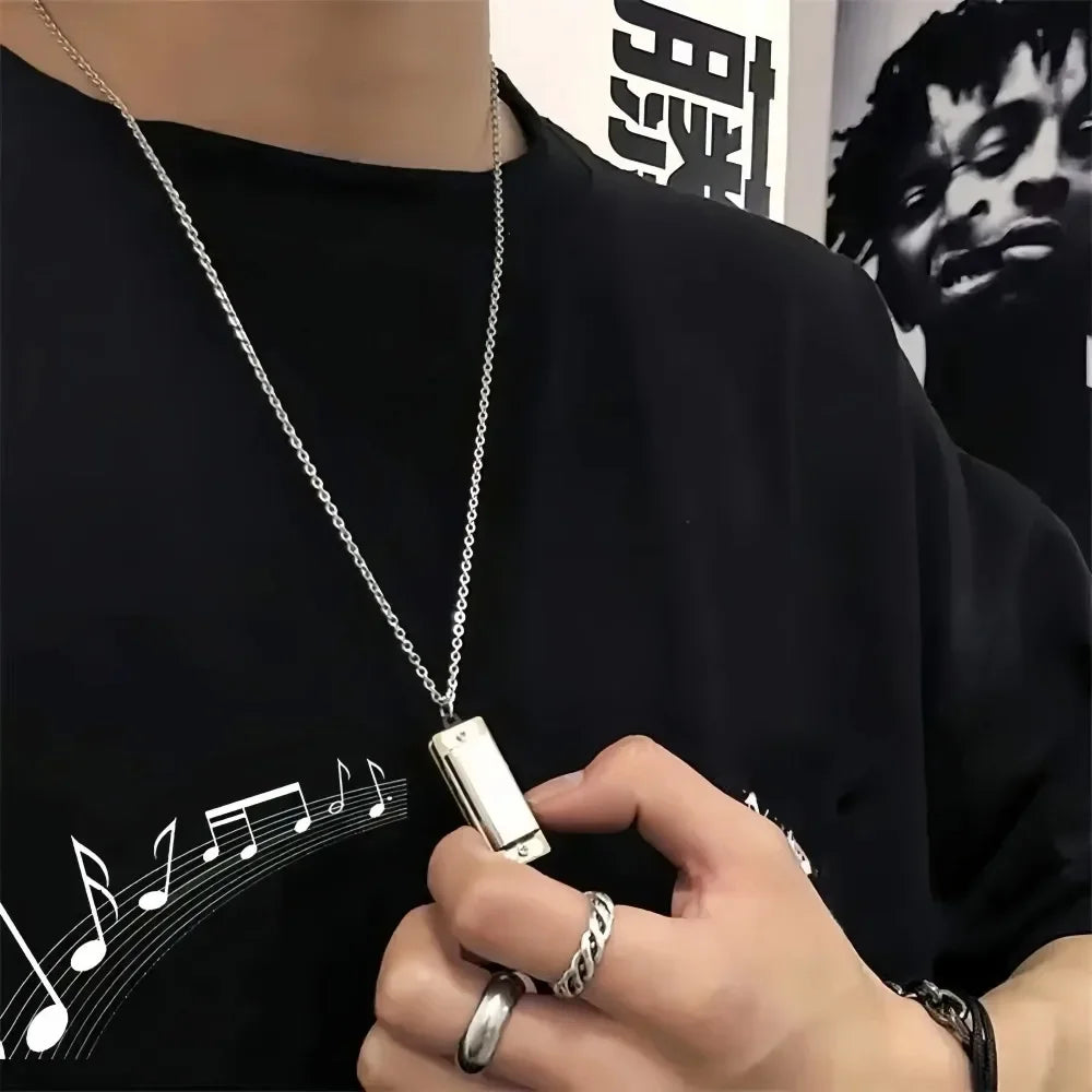 Mini Harmonica Necklace Men and Women Niche Design Sense Pendant Musical Can Blow The Sound Senior Creative Little Instruments