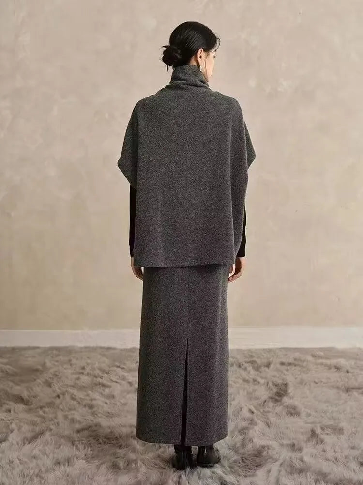 Women's New Shawl Cape High Neck Knitted Scarf 100% Wool Autumn Winter Loose Warm Sweater Versatile Fashion Outerwear Bat Shirts