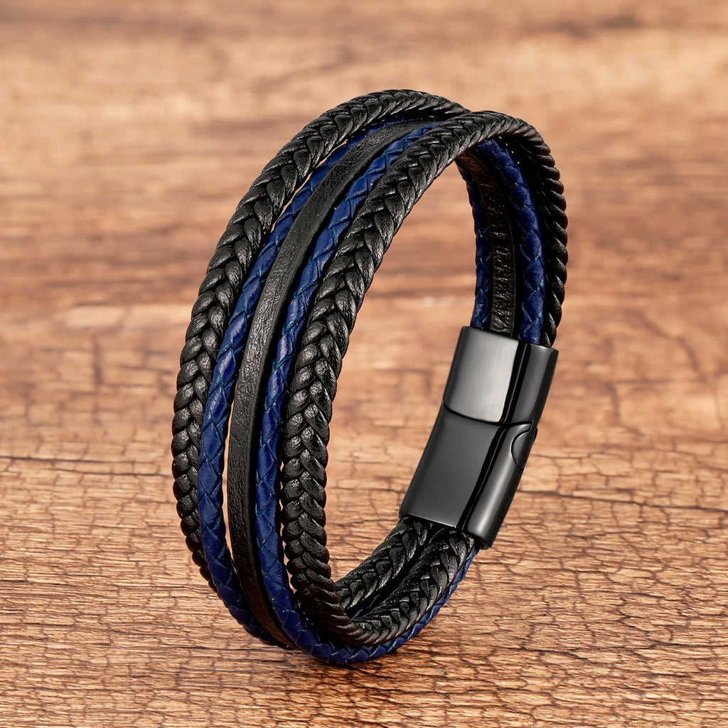 Classic Multilayer Weave Rope Men's Wrap Bracelet Vintage Black Red Genuine Leather Bracelet On Hand Male Wristband Jewelry