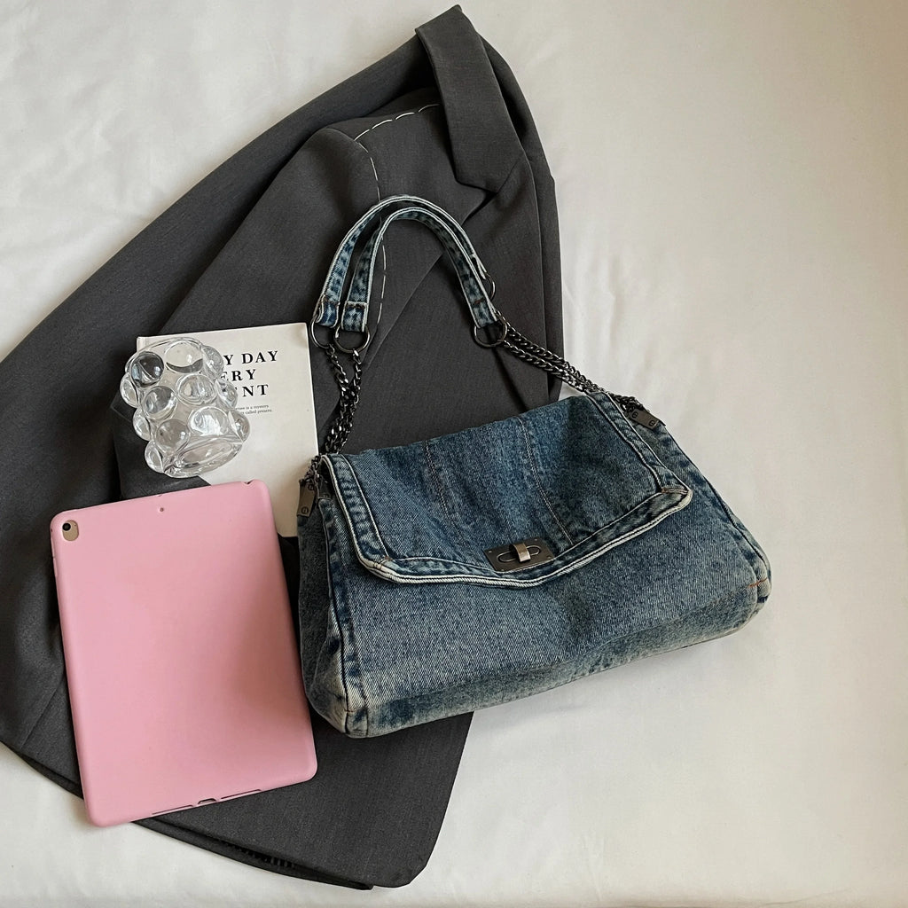 Denim bag women 2025 New fashion casual shoulder bags large capacity Tote Bag class commuting crossbody Bags for women bolsa sac