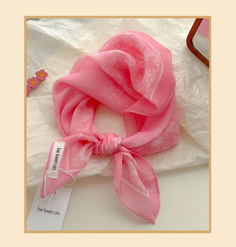 Women's Silk Scarf Fresh Breathable Soft Artistic Decorative Small Silk Scarf Retro Versatile Floral Cotton Linen Square Scarf