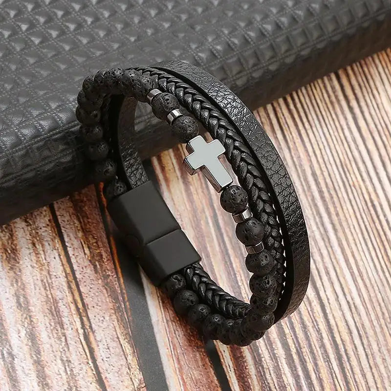 Classic Hand-Woven Leather Bracelet 19/21/23cm Multilayer Leather Men Bracelets Punk Bangle for Friend Charm Jewelry Gifts