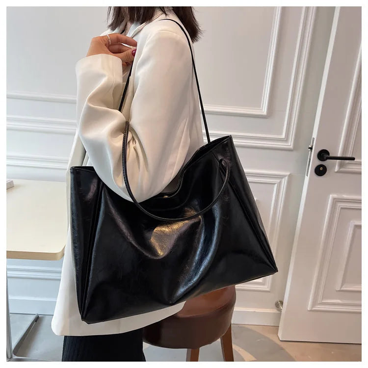 Women Tote Bag Fashion Underarm Pouch Large Capacity Soft Pu Leather Shoulder Bag Retro Crossbody Bag Casual Portable BucketBags