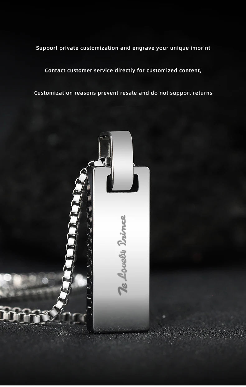 Necklace for Men Natural Turquoise Pendant High end Trendy Brand Tungsten Black Agate Fashion Versatile，Engraving