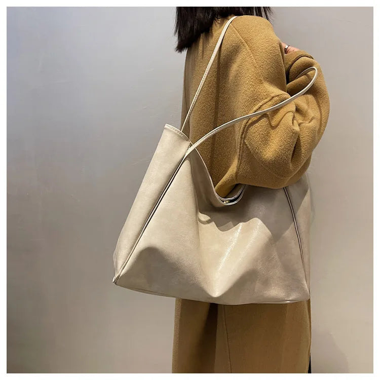 Women Tote Bag Fashion Underarm Pouch Large Capacity Soft Pu Leather Shoulder Bag Retro Crossbody Bag Casual Portable BucketBags