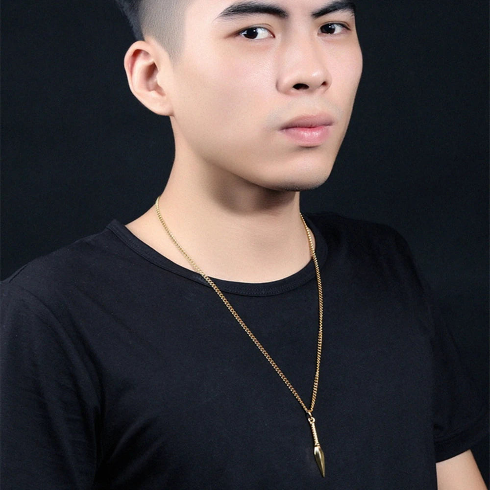 Men's Cool Titanium Steel Spearhead Long Necklace Hip Hop Punk Rock Arrow Head Link Chain Pendant Necklaces Jewelry Gift