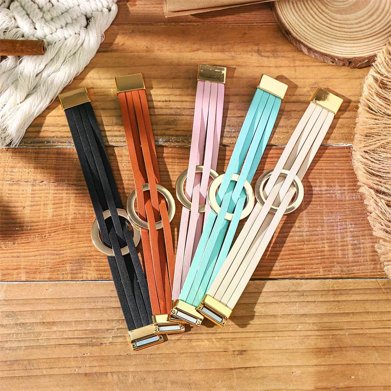 Leather Bracelets For Women 2026 Fashion Bracelets & Bangles Elegant Multilayer Wide Wrap Bracelet Female Jewelry Gift