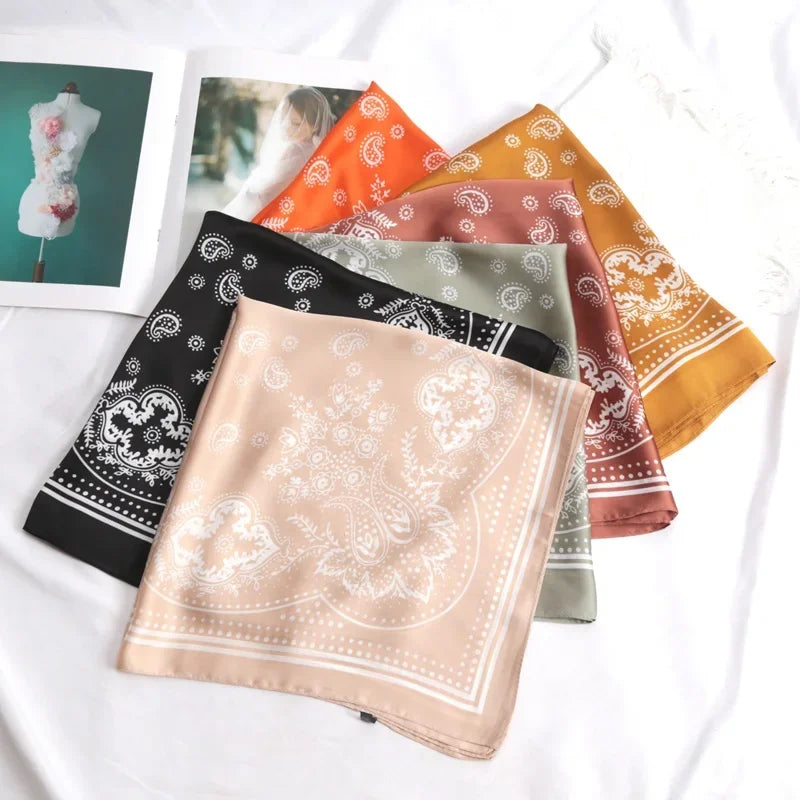 Women Scarf 70cm Black Hip Hop Bandana Kerchief Paisley Printed Hijab Headwear Wrist Hairwrap Square Scarves Print Handkerchief
