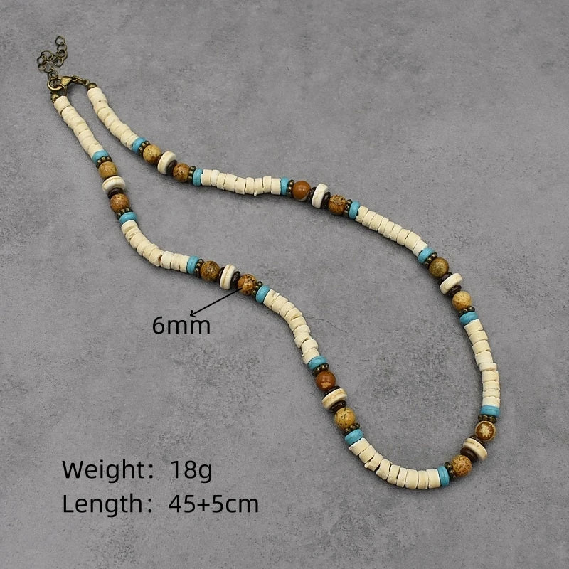 Natural Wood Beaded Short Choker Necklace for Men Trendy Small Beads Collar 2024 Fashion Jewelry on Neck Accessories Male Gift