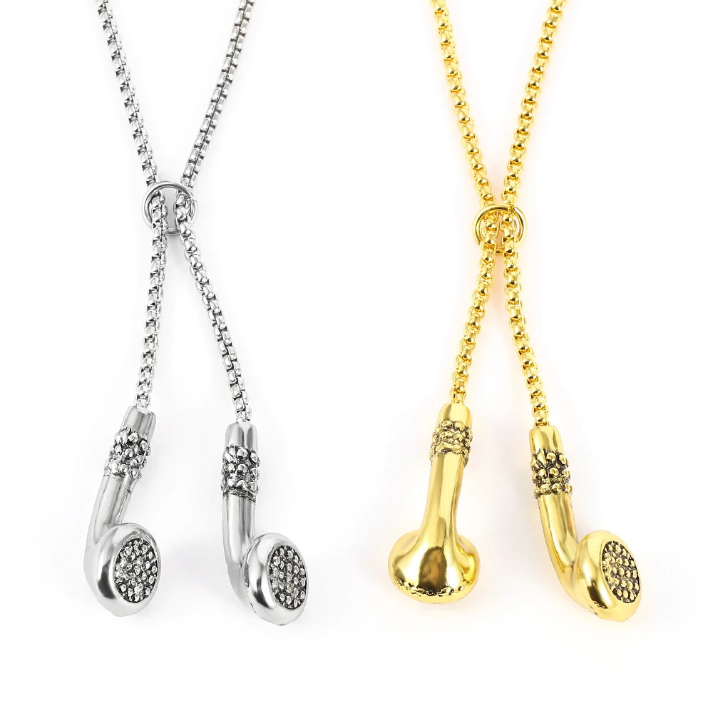 Headphone Necklace DJ Music Hip Hop Punk Jewelry Love Gifts Earphone Necklace for Men