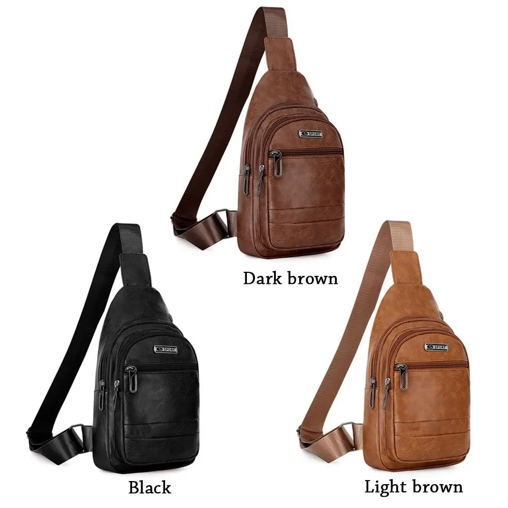 Fashion Men Bags Leather Chest Shoulder Crossbody Bag Zipper Pack Sling Shoulder Bag Outdoor Travel Bags