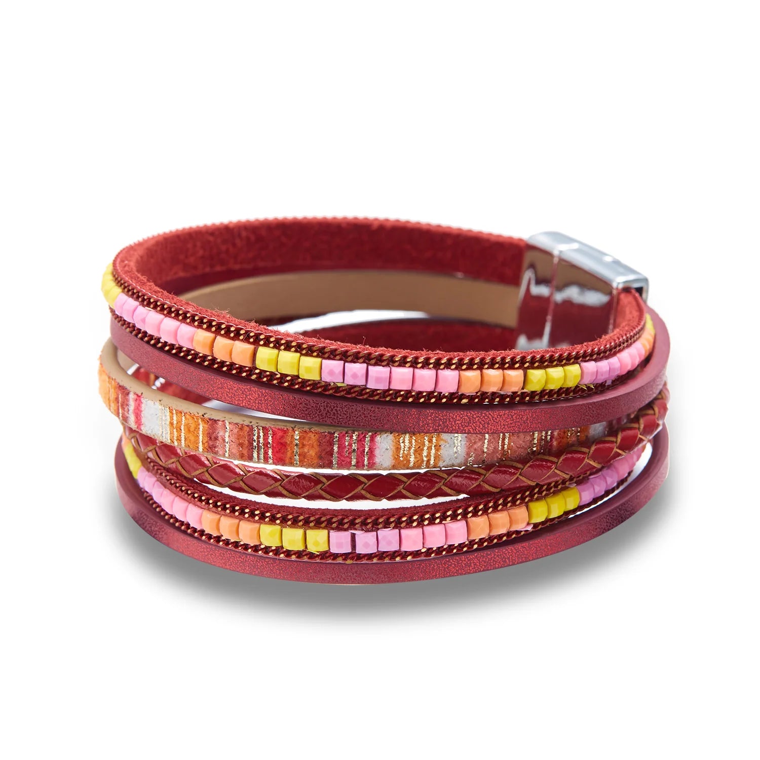 Multilayer Brown Leather Bracelet For Women Fashion Creative Bohemian Handmade Woven Magnetic Clasp Bracelet Jewelry Gift