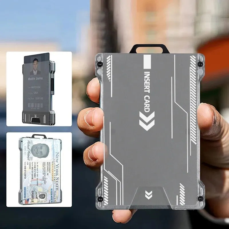 Minimalist Slim Wallet for Men,Metal Wallets with Money Clip, Clear ID Window badge Card Holder,RFID Blocking (Carbon Fiber)