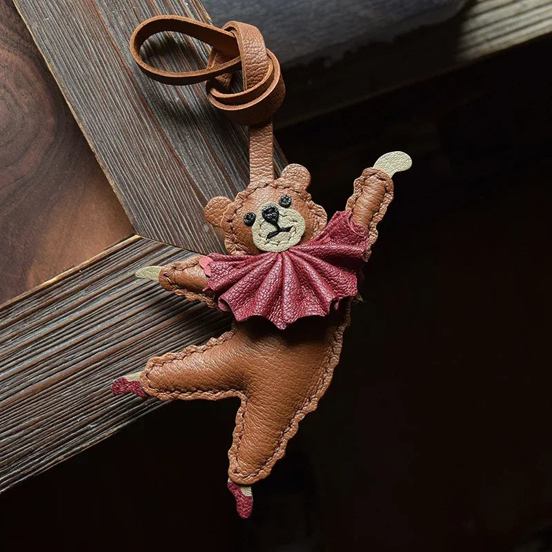 Luxury Design Genuine Leather Handmade Pendant Bag Accessories Cute Car Hangings Keychain Bag Charms Cute Animal Bag Decorations