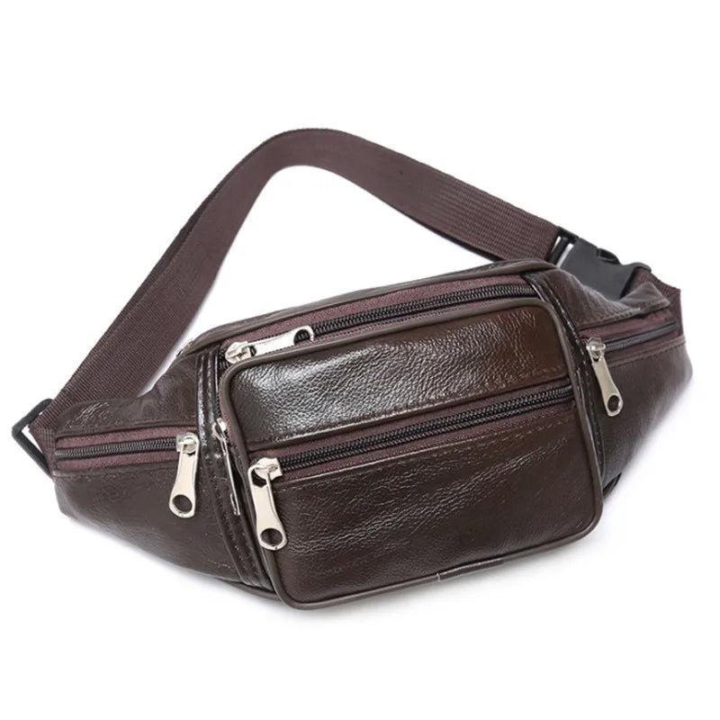 Fashion Men Leather Fanny Bag for Phone Pouch Male Leather Messenger Bags Brand Fanny Pack Male Travel Waist Bag