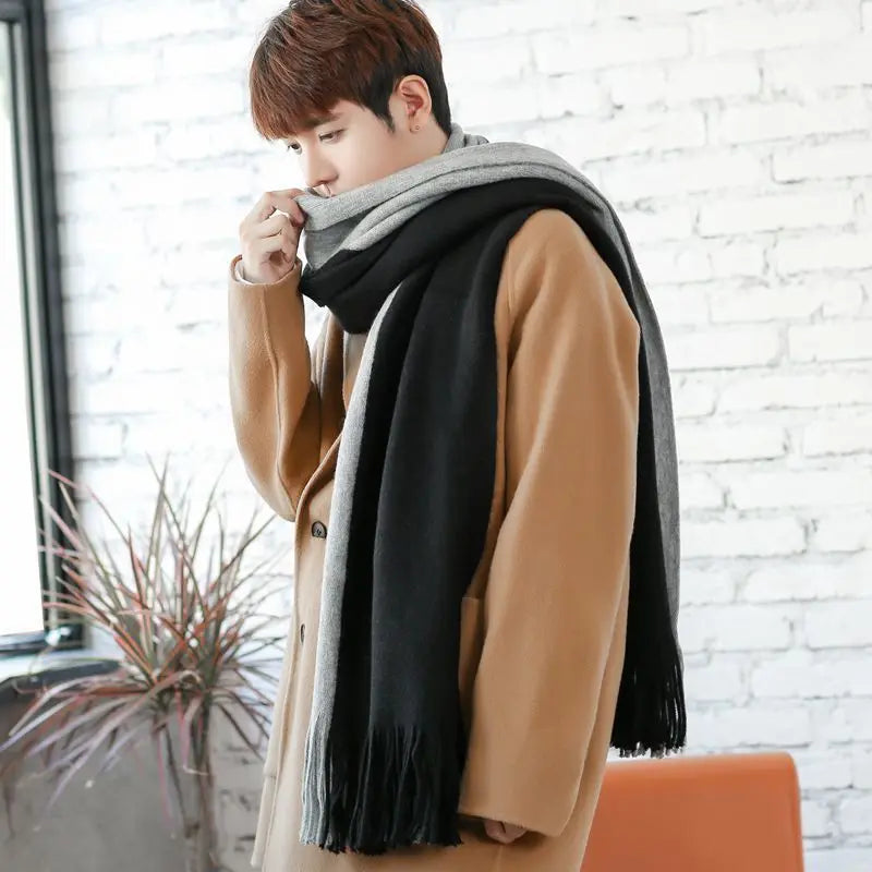 Fashion Classic Men Scarf Korean Version Warm Knitted Thick Thermal Simple Solid Muffler Winter Long Soft Windproof Scarves Male