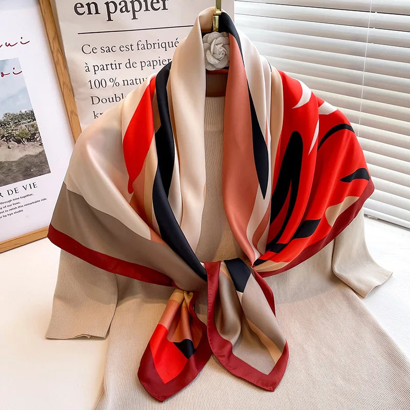 Women's full-body printed silk scarf, stylish soft and comfortable shawl for daily wear, casual multi-functional scarf for women