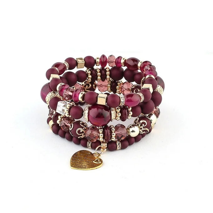 4pcs/set Boho Strand Bracelets For Women Crystal Beads Bracelets Heart Letter Elastic Bangles Wristband Yoga Jewelry Gifts