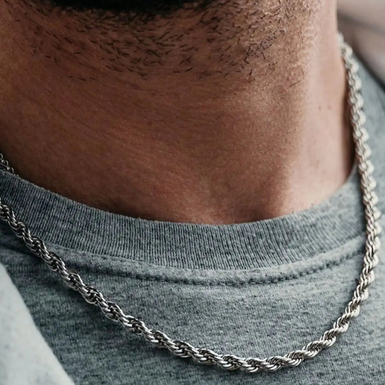 Trendy 18K Gold Plated Necklace Stainless Steel Minimalist Twisted Rope chain Necklace for Men