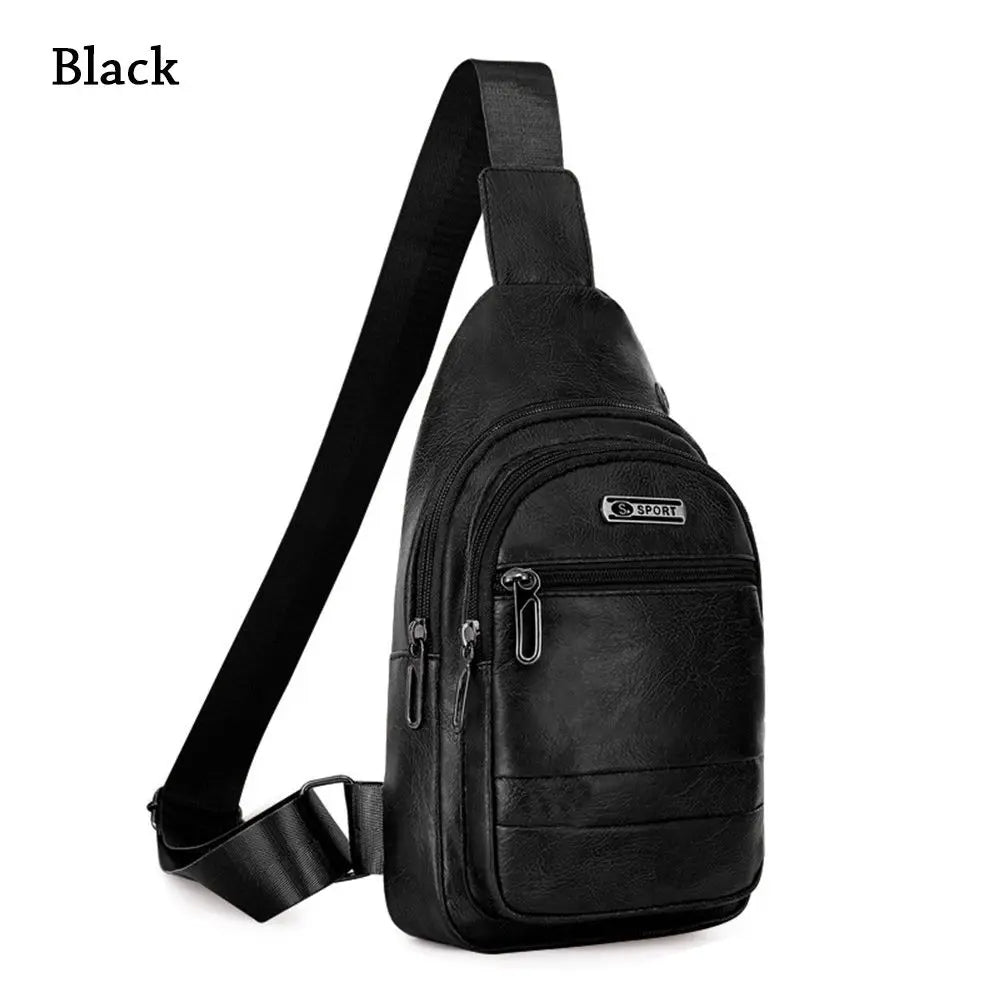 Fashion Men Bags Leather Chest Shoulder Crossbody Bag Zipper Pack Sling Shoulder Bag Outdoor Travel Bags