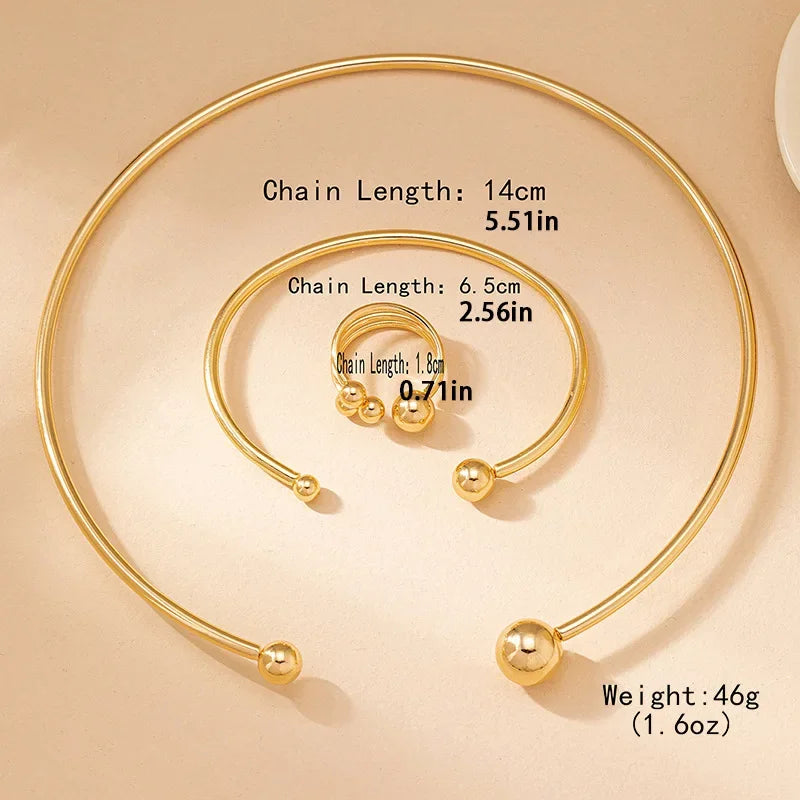 Jewelry Set For Women Smooth Opening Minimalist Ring Bracelet Necklace Fashion Geometric Party Gift Holiday DS012