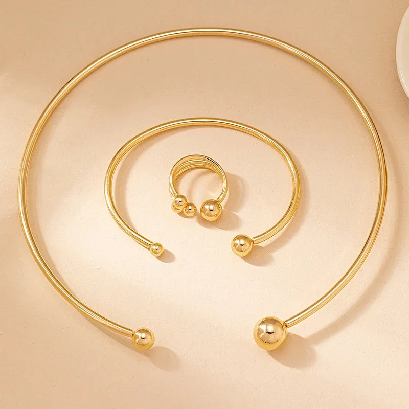 Jewelry Set For Women Smooth Opening Minimalist Ring Bracelet Necklace Fashion Geometric Party Gift Holiday DS012