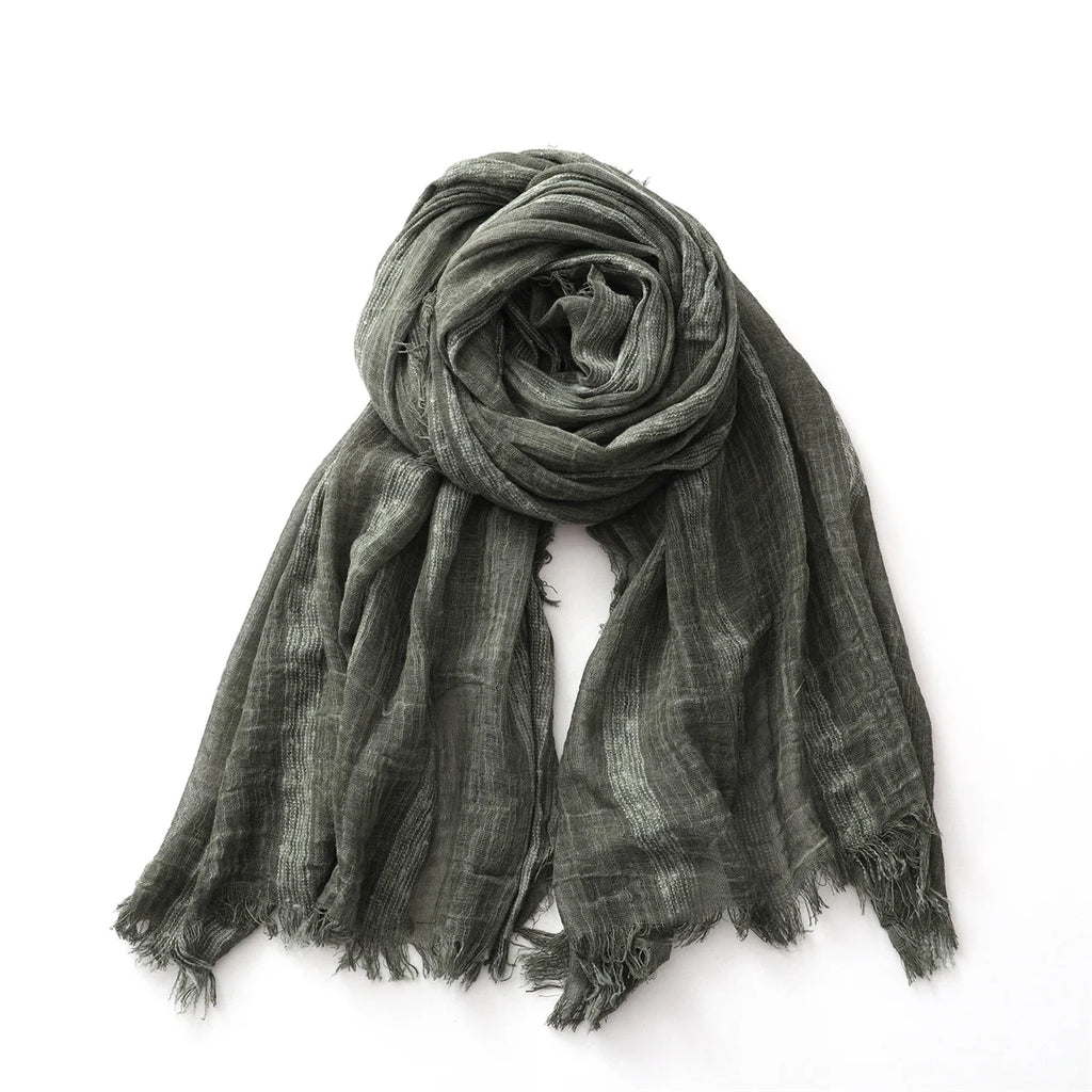 Cotton Linen Striped Scarf for Men Women Soft Warm Neckerchief Short Tassel Scarves Male Accessories Bufandas Shawls