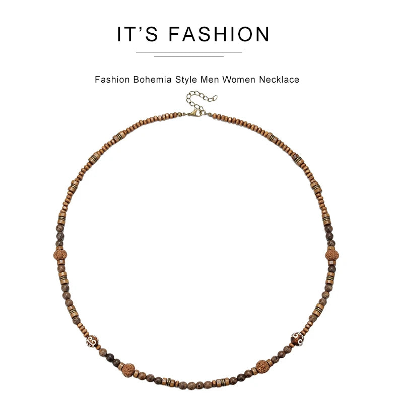 Bohemian Vintage Style Men's Wooden Bead Necklace - Long-Style Neck Jewelry