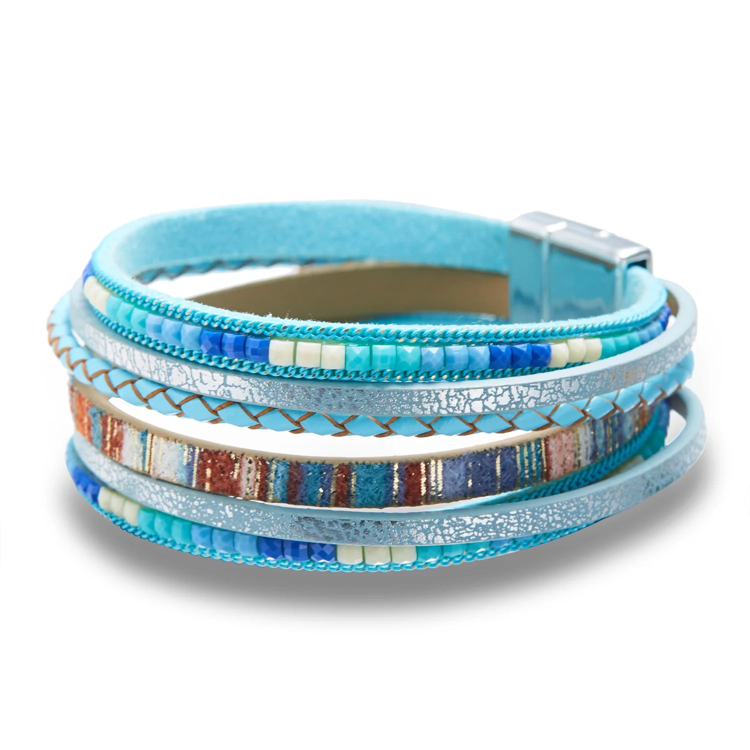 Multilayer Brown Leather Bracelet For Women Fashion Creative Bohemian Handmade Woven Magnetic Clasp Bracelet Jewelry Gift