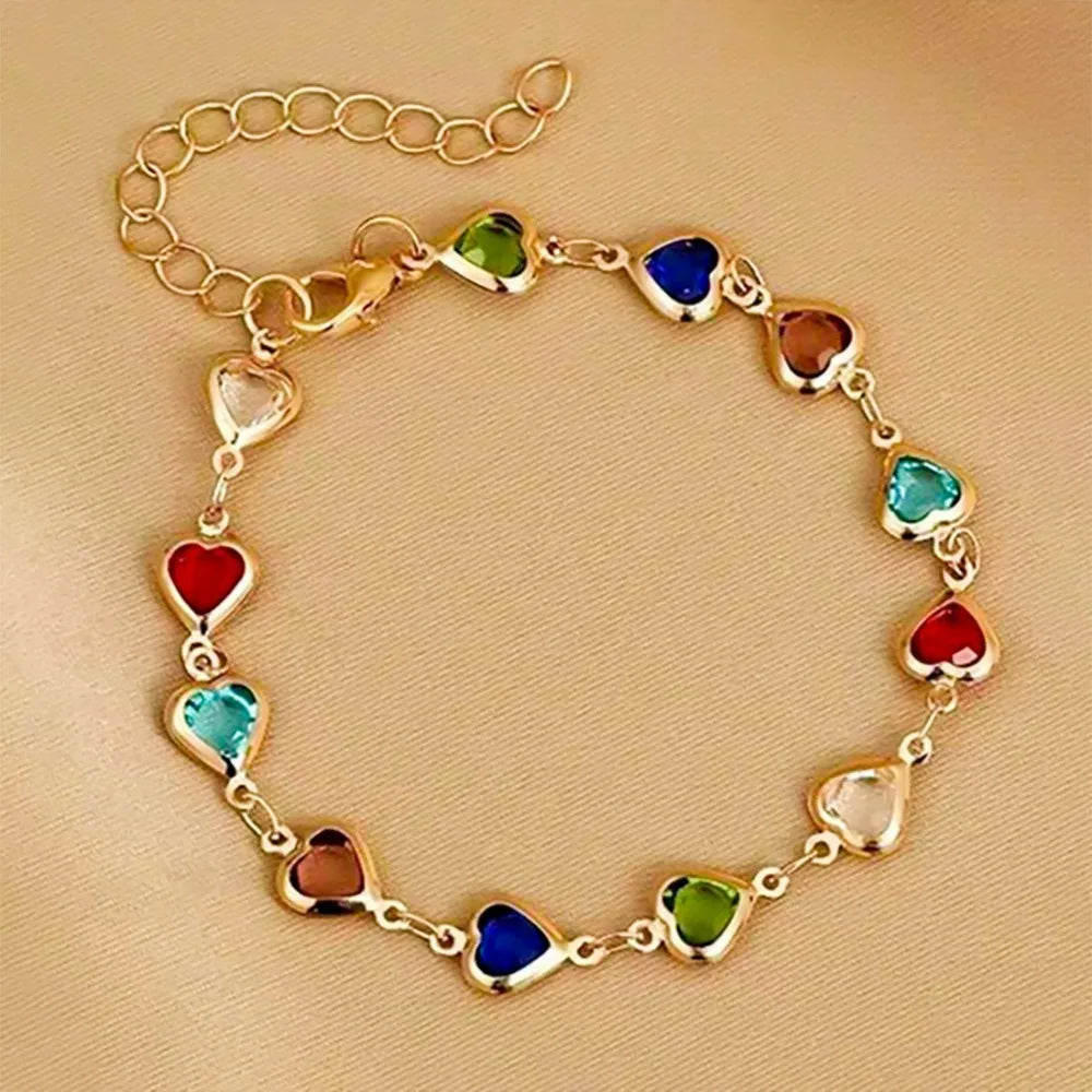 3Pcs Jewellery Set Elegant Colorful Crystal Heart Necklaces Bracelets Earrings for Women Party Wedding Girl Wrist Jewelry Gift