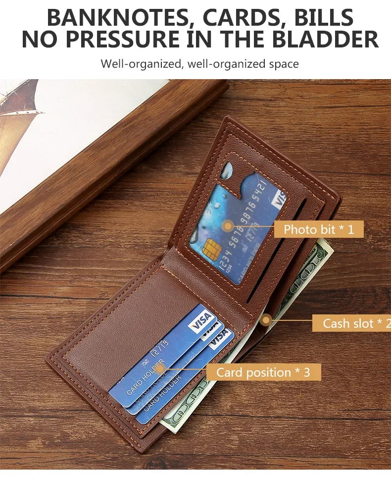Men's Short Leather Slim Wallets Business Man Money Clip Credit Card Holder Purse Thin Minimalist Bifold Wallet