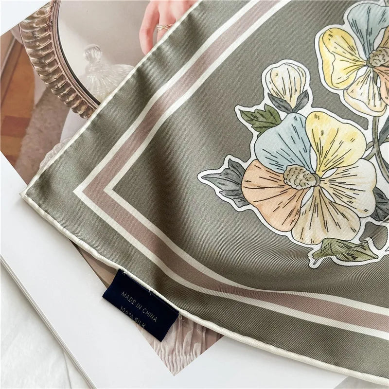 90 Silk Scarf Ladies 100% Real Silk Scarf Neckerchief Floral Printed Womens Fashion Elegant Silk Shawl Foulard Female Gifts