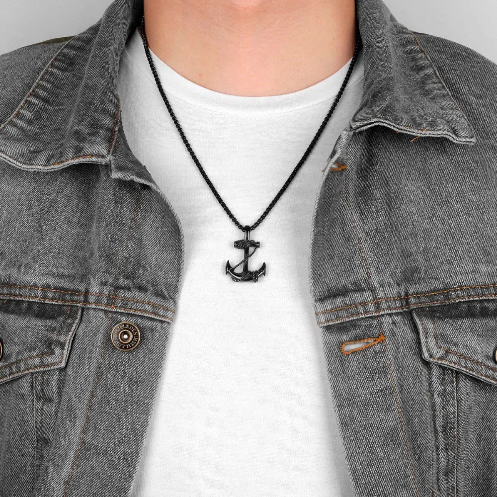 New Personalized Creative Trend Sea Anchor Sailor Men's Necklace Pendant Punk Rock Hip Hop Unique Boys Fashion Party JewelryGift