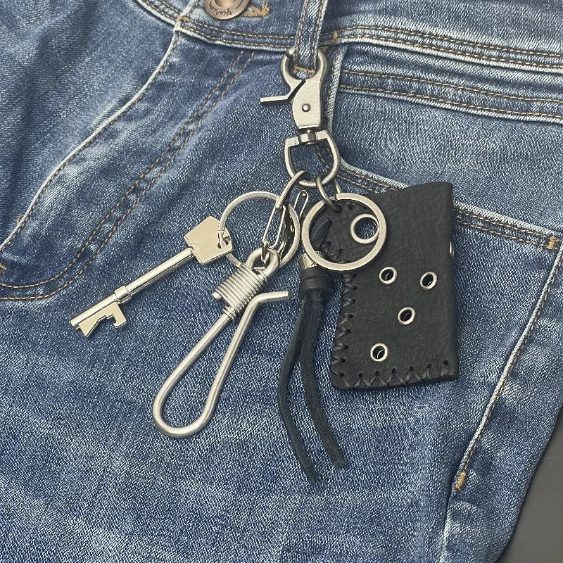 original Fashion Accessories Genuine leather keychain Jeans waist decoration Backpack metal pendant Brass stainless steel