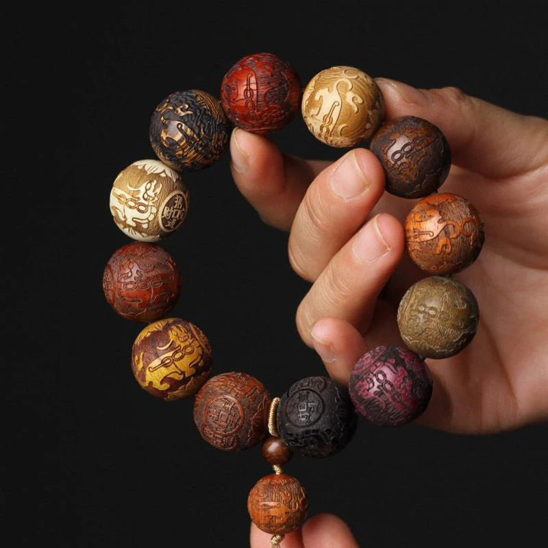 20mm Handmade Wood Carved Beaded Bracelet With Pendant For Men And Women Jewelry Gift