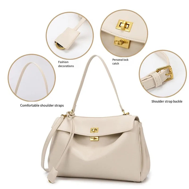 Fashionable Women's Bags, Textured Shoulder Bags, Large-Capacity Tote Bags, High-End Commuter Bags, Water-Repellent Crossbody Bags, Solid Color Handbags, Horizontal Square Casual Bags