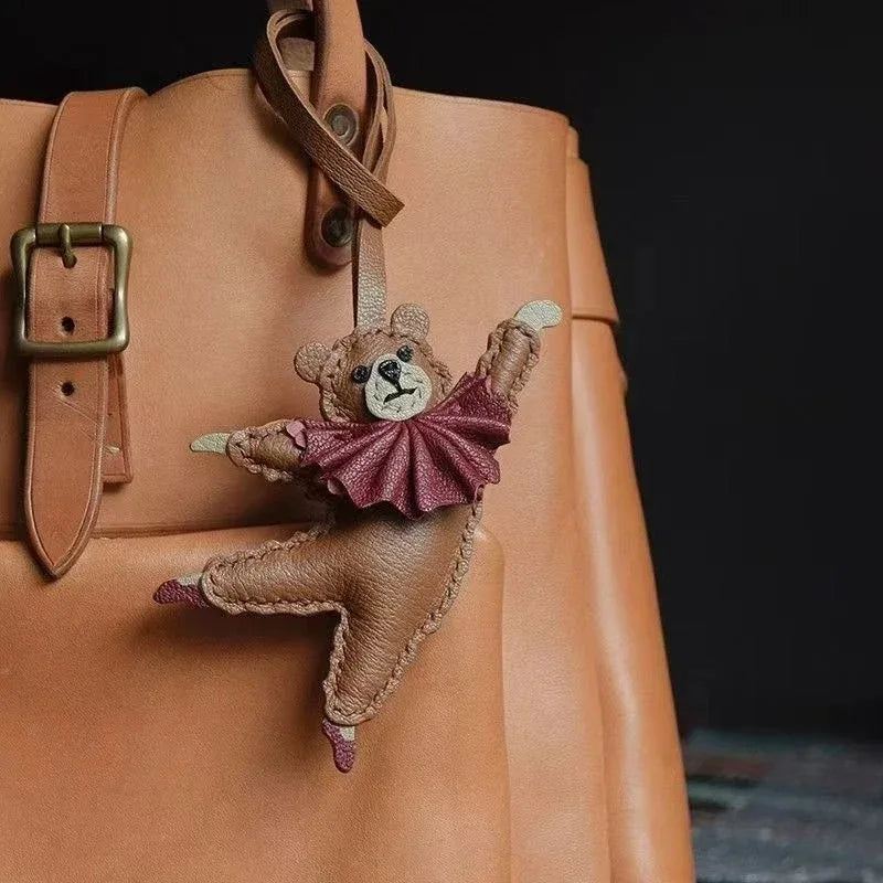 Luxury Design Genuine Leather Handmade Pendant Bag Accessories Cute Car Hangings Keychain Bag Charms Cute Animal Bag Decorations