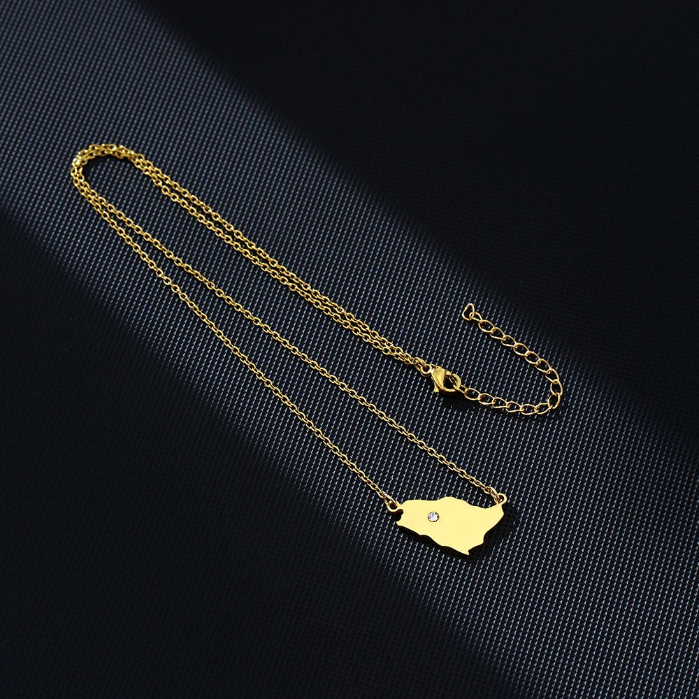 Fashion Saudi Arabia Map Flag Pendant Necklace Stainless Steel Arab Emblem Men Women Ethnic Map Jewelry Patriotic Gift