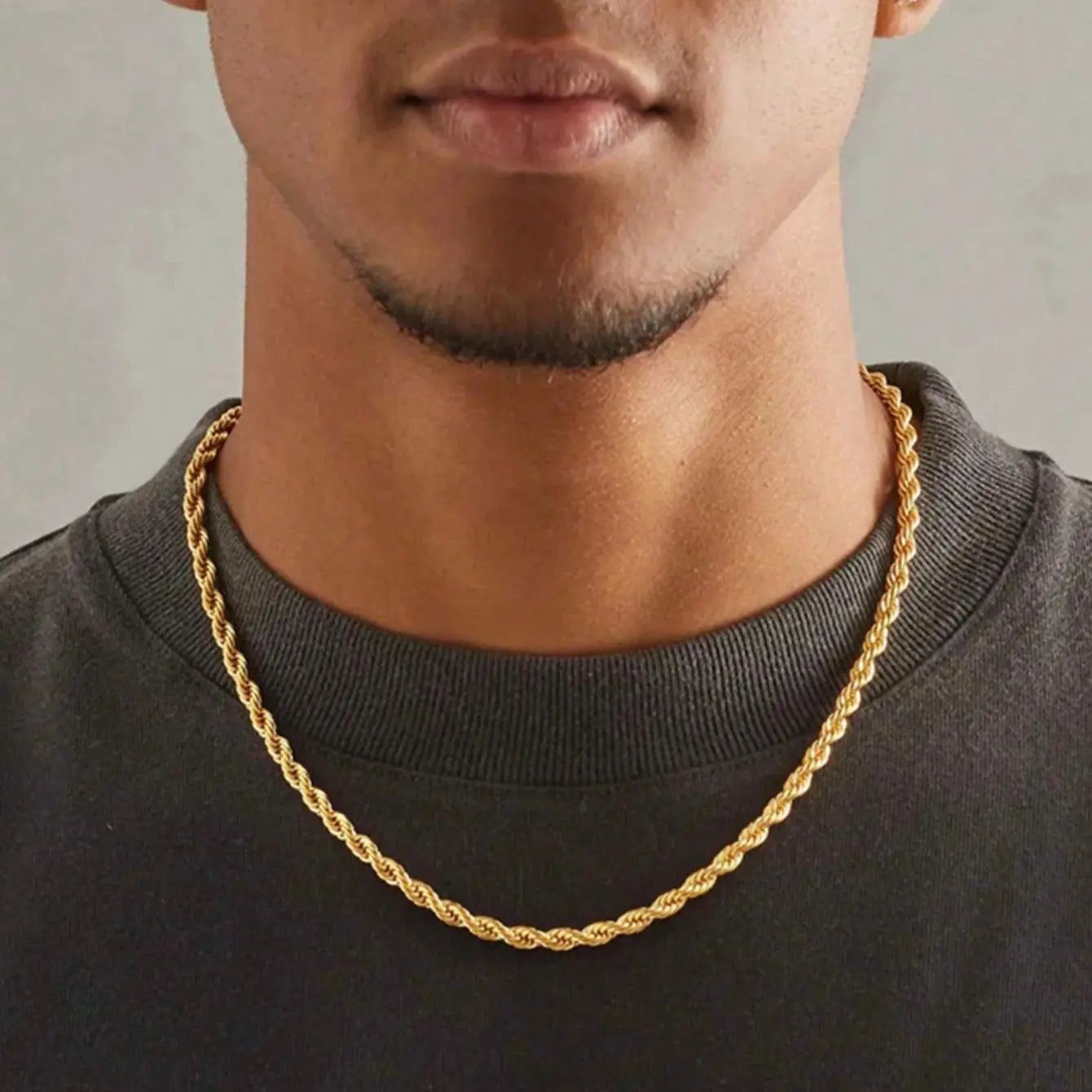 Trendy 18K Gold Plated Necklace Stainless Steel Minimalist Twisted Rope chain Necklace for Men