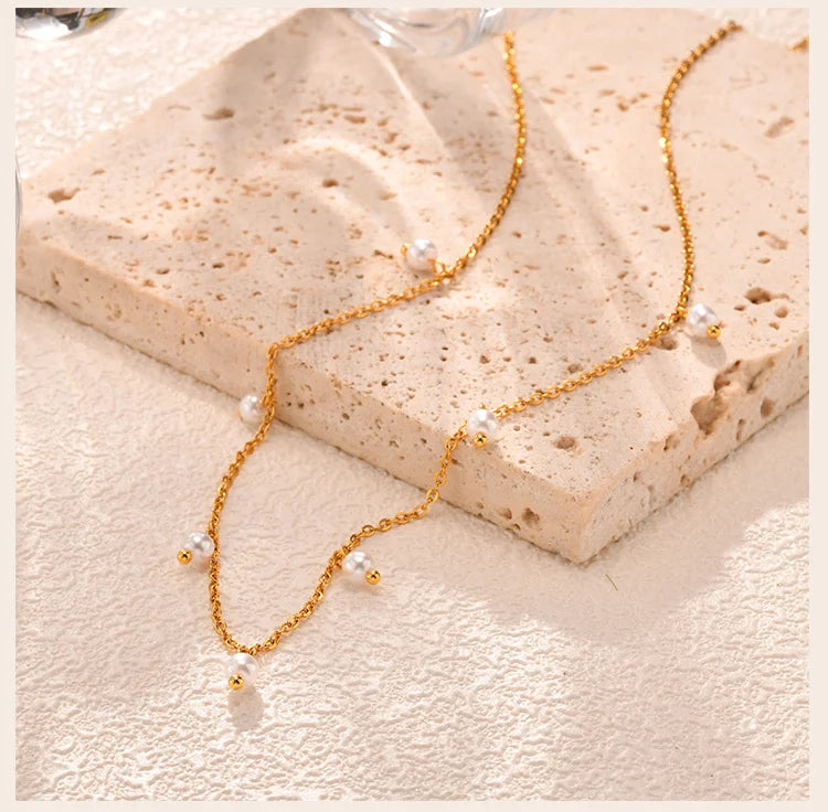 Pearl Choker Necklace for Women, 18K Gold Plated Stainless Steel Chain Necklace Adjustable, Everyday Jewelry Gift
