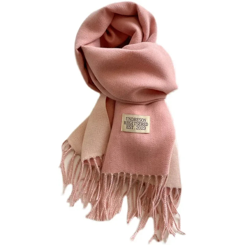 Scarf for women in winter 2024 new versatile double-sided double-color shawl dual-purpose pink cashmere Korean version high-end