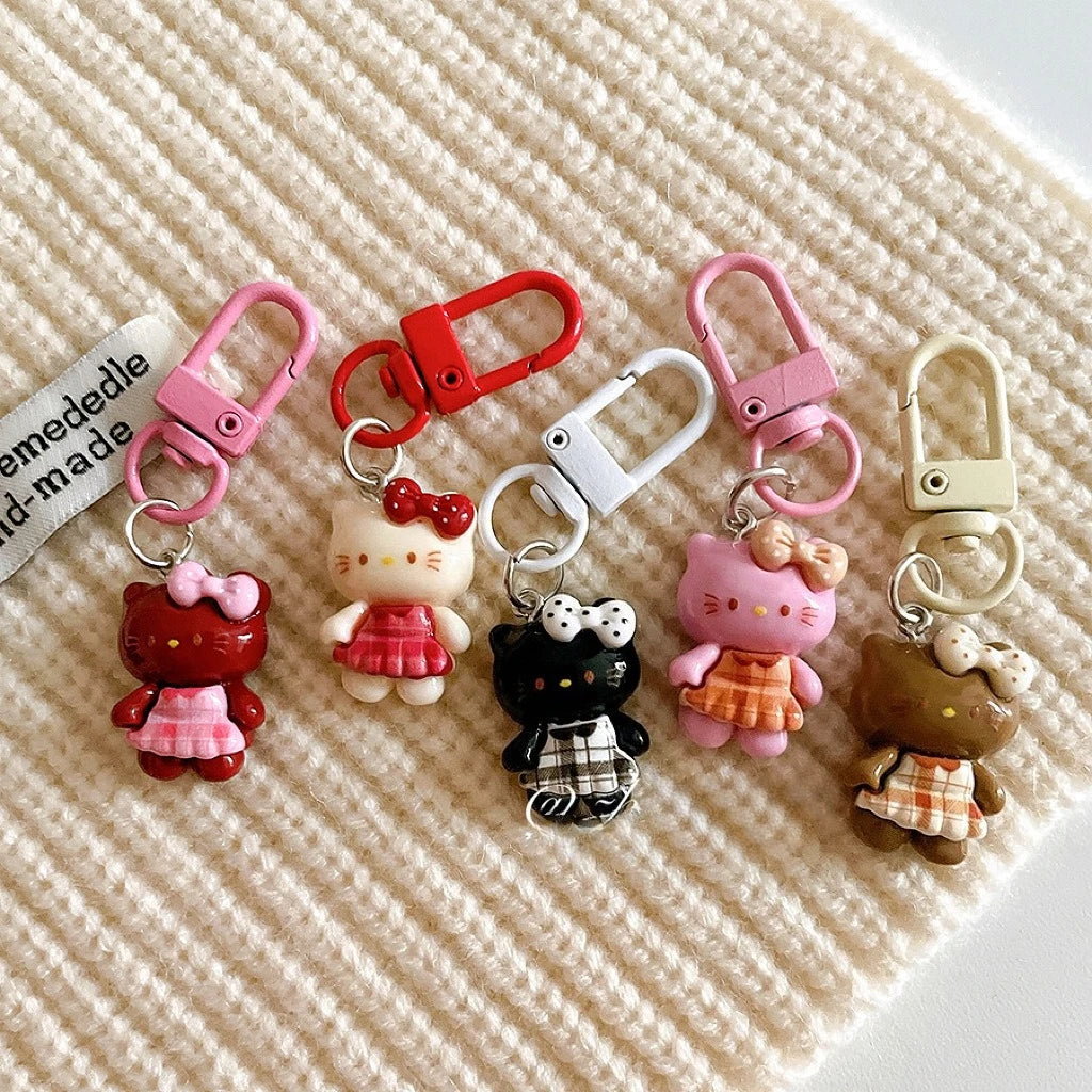 Hot Selling Cute Plaid Skirt Cat Keychain Pendant Cartoon Girl Backpack Hanging Accessories Student Best Friend Gifts